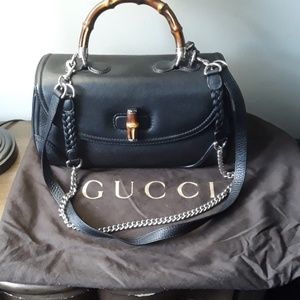 GUCCI Calfskin Large bamboo top handle bag black